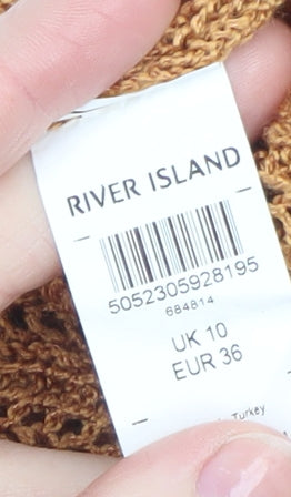 River Island Women’s Brown Open-Knit V-Neck Long Sleeve Jumper Size 10