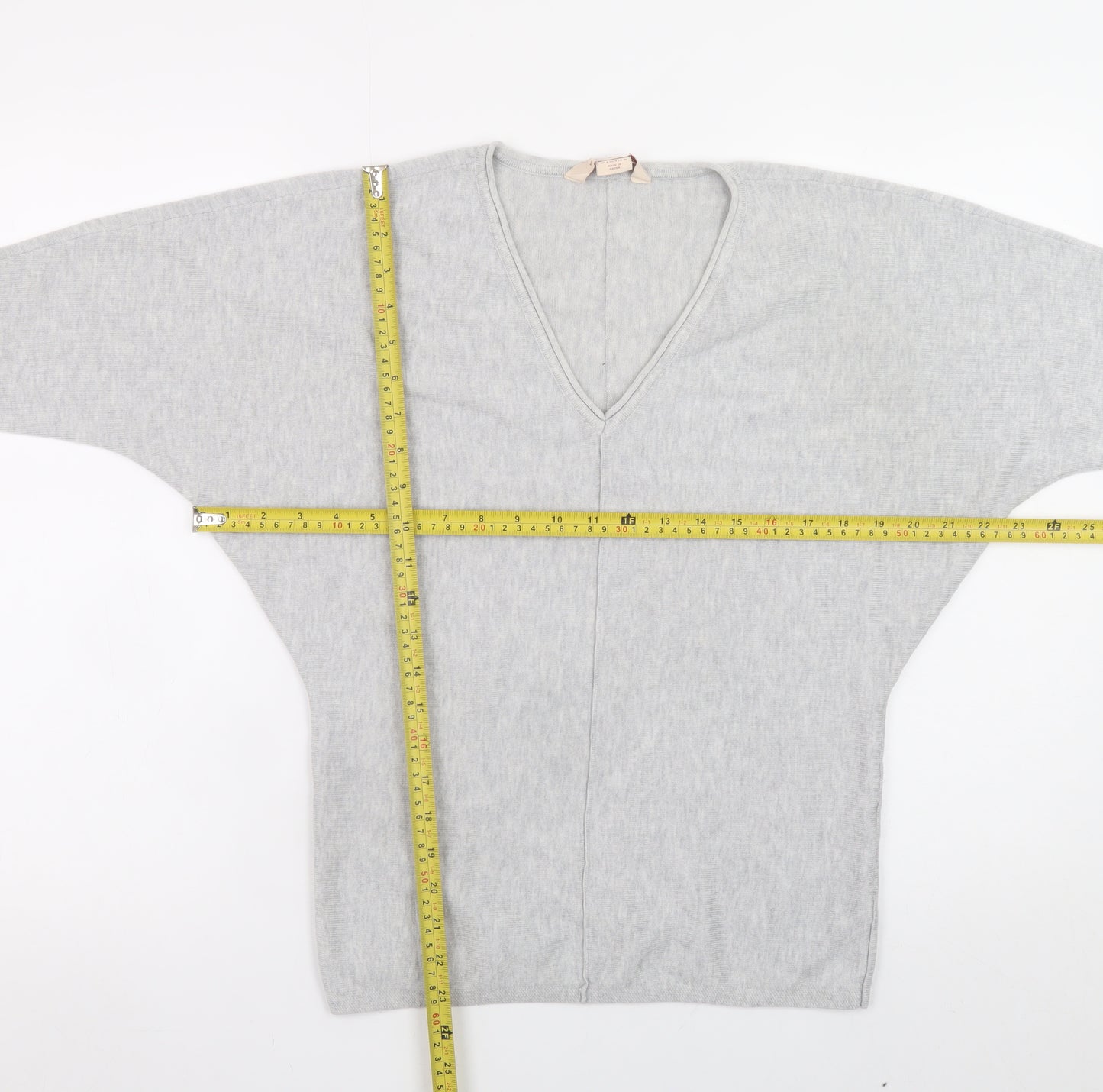 Mauvette Women’s Grey V-Neck Dolman Sleeve Pullover Jumper Size 8