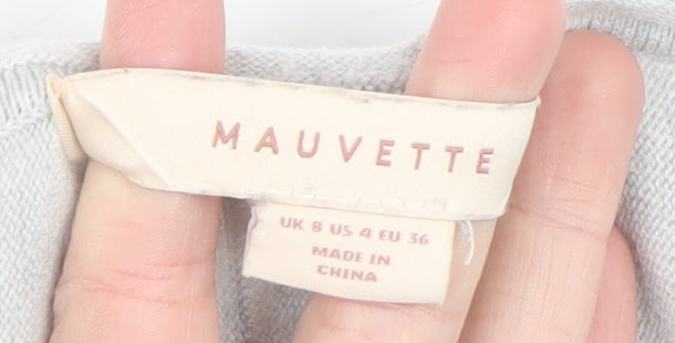 Mauvette Women’s Grey V-Neck Dolman Sleeve Pullover Jumper Size 8