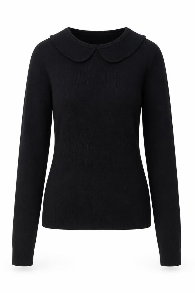 Front view of Karen Millen Women's Black Peter Pan Collar jumper, size 10