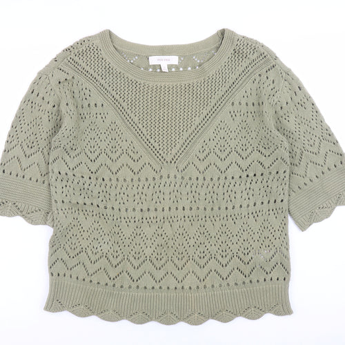 Marks and Spencer Per Una Women's Green Knit Cotton Jumper Size 10