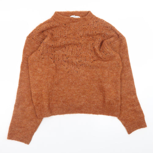 MNG Womens Brown Mock Neck Knit Jumper Size S Long Sleeve Pullover