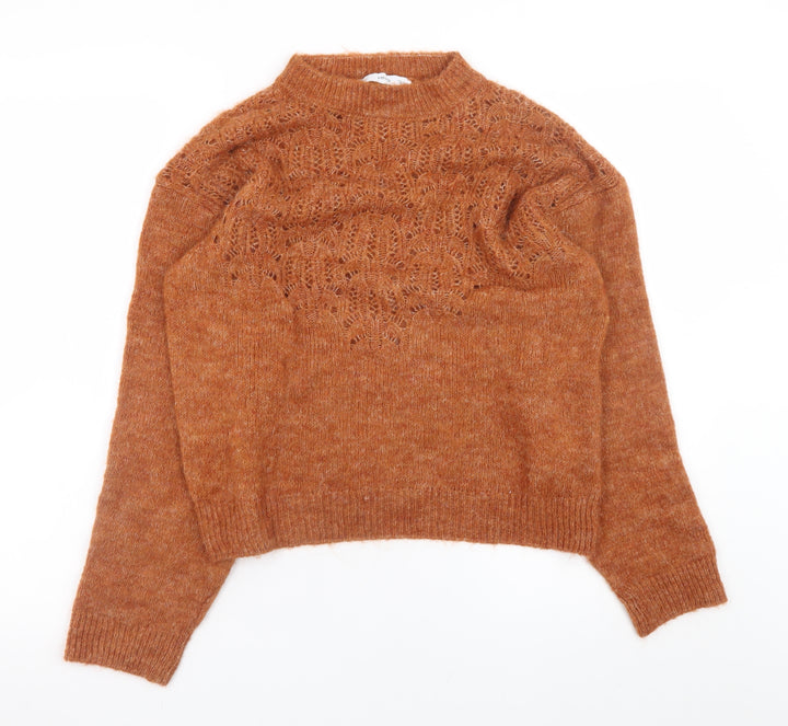MNG Womens Brown Mock Neck Knit Jumper Size S Long Sleeve Pullover
