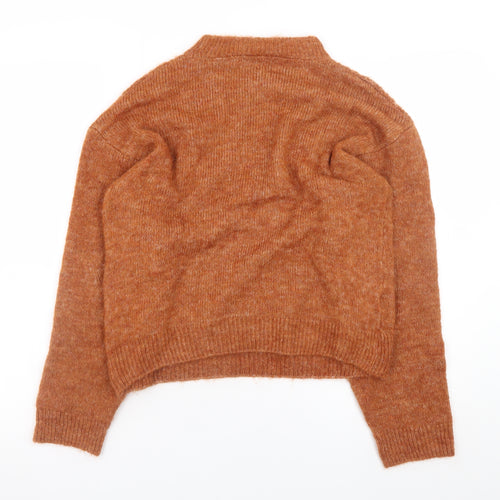 MNG Womens Brown Mock Neck Knit Jumper Size S Long Sleeve Pullover