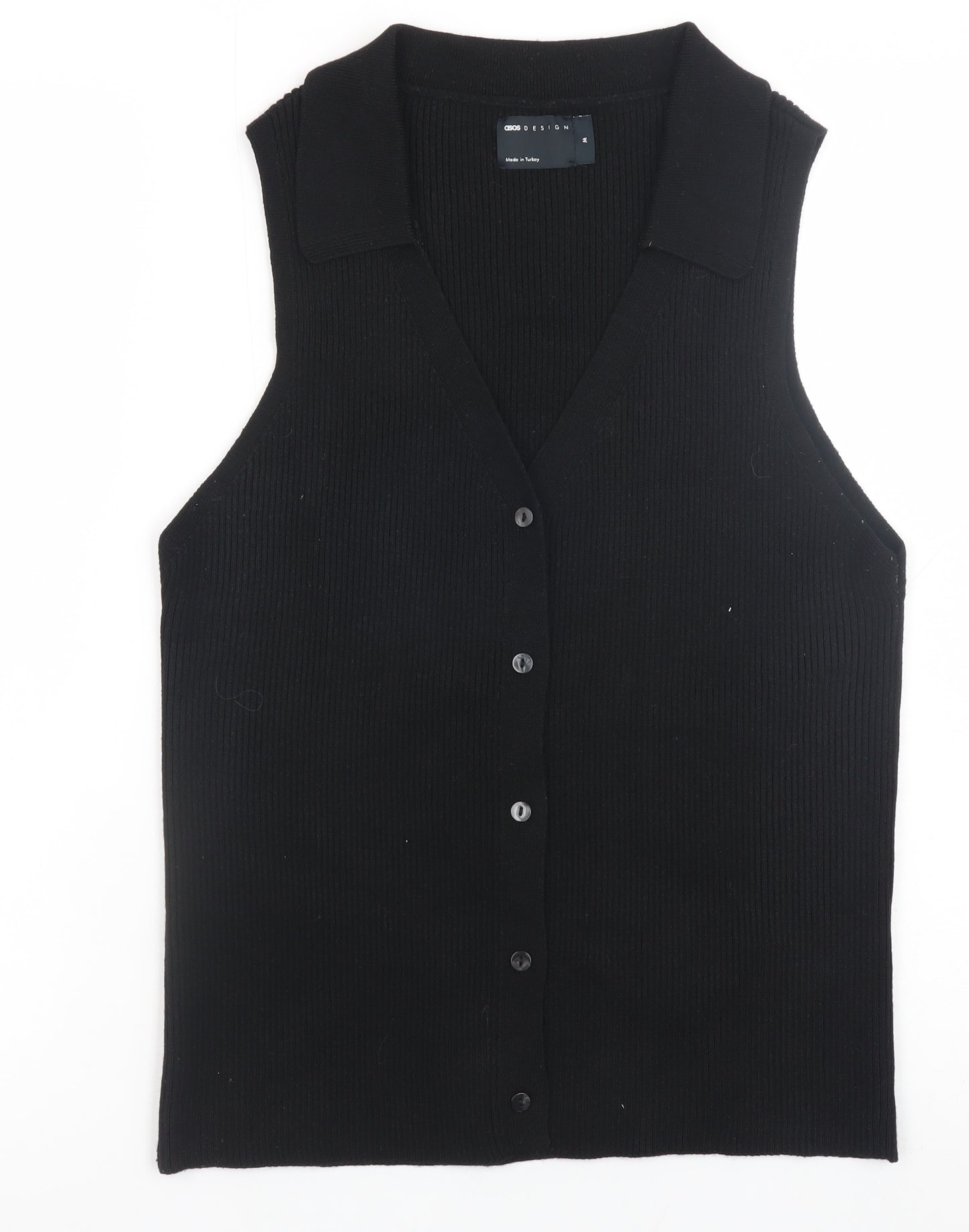 ASOS DESIGN Women’s Black Sleeveless Button-Up Knit Top Size 12