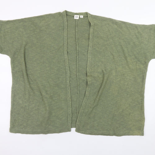 GAP Women Green Open Front Cardigan XS Short Sleeve Cotton Ramie Knit