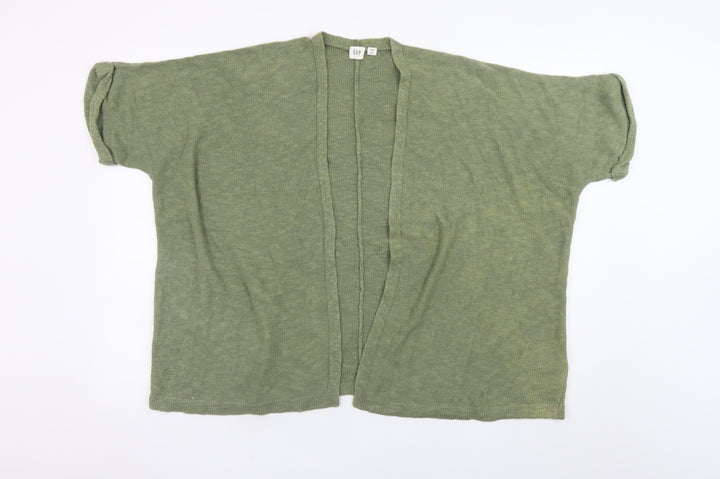 GAP Women Green Open Front Cardigan XS Short Sleeve Cotton Ramie Knit