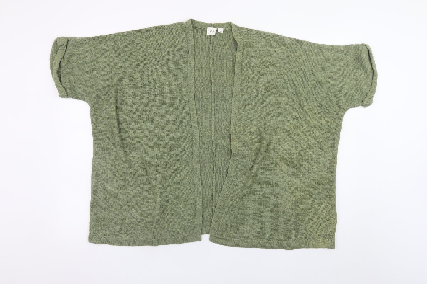 GAP Women Green Open Front Cardigan XS Short Sleeve Cotton Ramie Knit