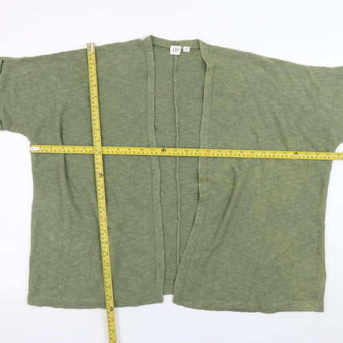GAP Women Green Open Front Cardigan XS Short Sleeve Cotton Ramie Knit