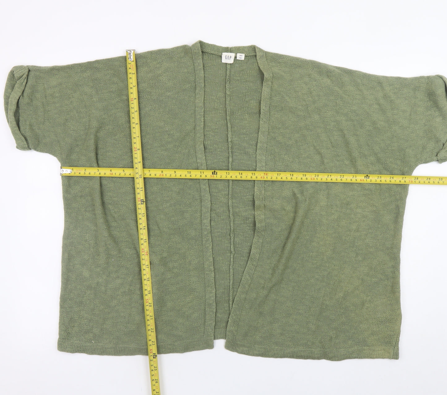 GAP Women Green Open Front Cardigan XS Short Sleeve Cotton Ramie Knit
