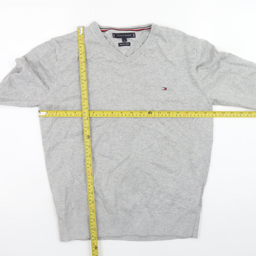 Tommy Hilfiger Men's Grey V-Neck Cotton Jumper Size M