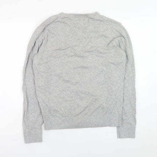 Tommy Hilfiger Men's Grey V-Neck Cotton Jumper Size M