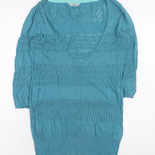 Fat Face Womens Blue Cotton Open Knit Short Sleeve Jumper Size 8