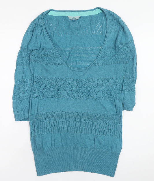Fat Face Womens Blue Cotton Open Knit Short Sleeve Jumper Size 8