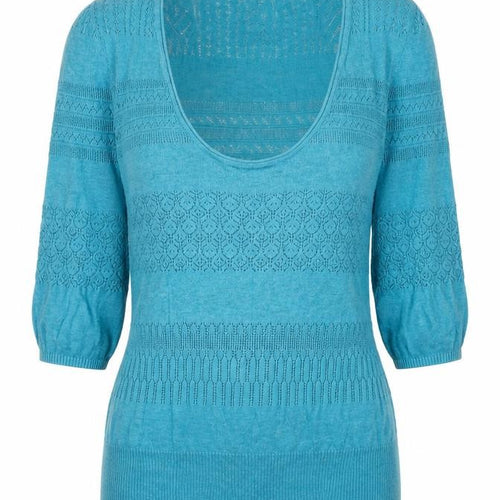 Fat Face Womens Blue Cotton Open Knit Short Sleeve Jumper Size 8
