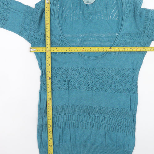Fat Face Womens Blue Cotton Open Knit Short Sleeve Jumper Size 8