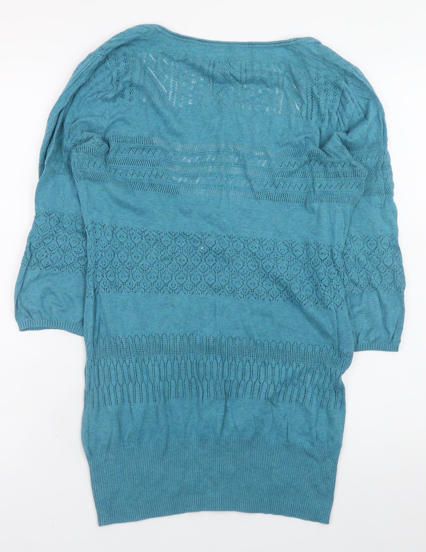 Fat Face Womens Blue Cotton Open Knit Short Sleeve Jumper Size 8