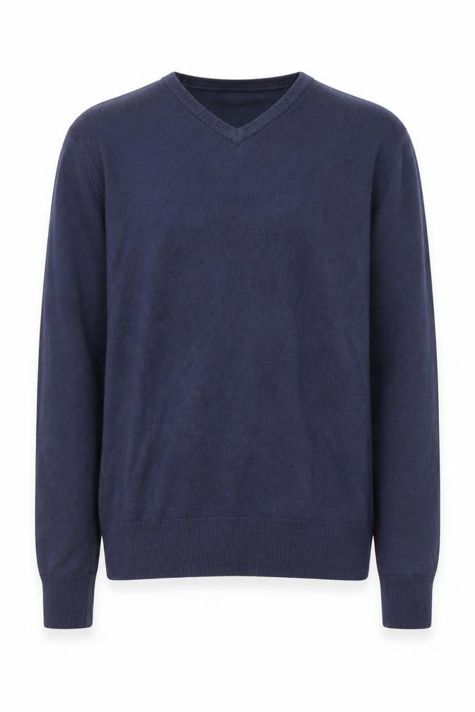 Front view of Kensington Dockside Men's Blue V-Neck jumper M