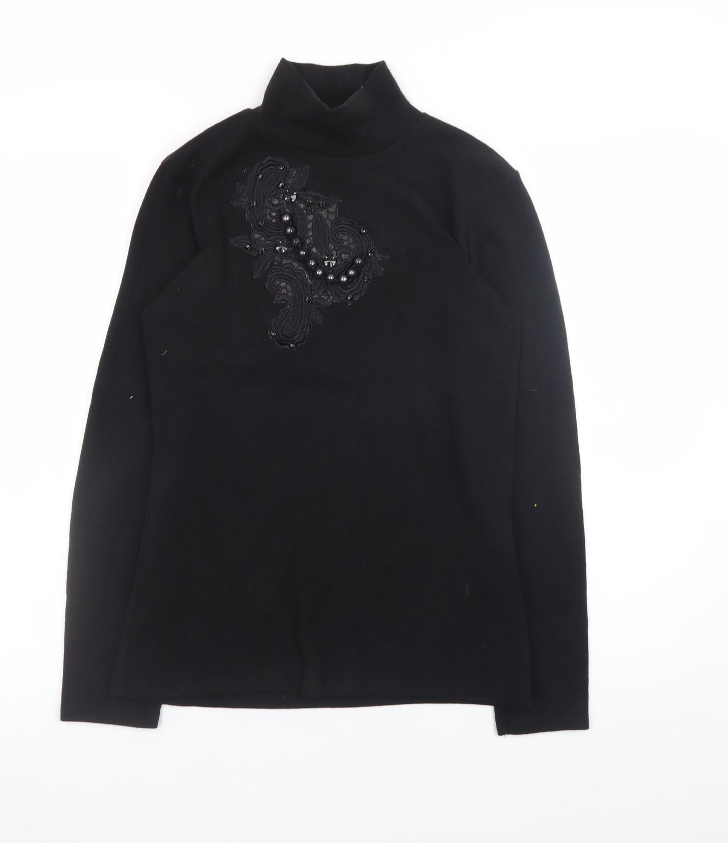 Zara Women Black Mock Neck Beaded Pullover Jumper Size M