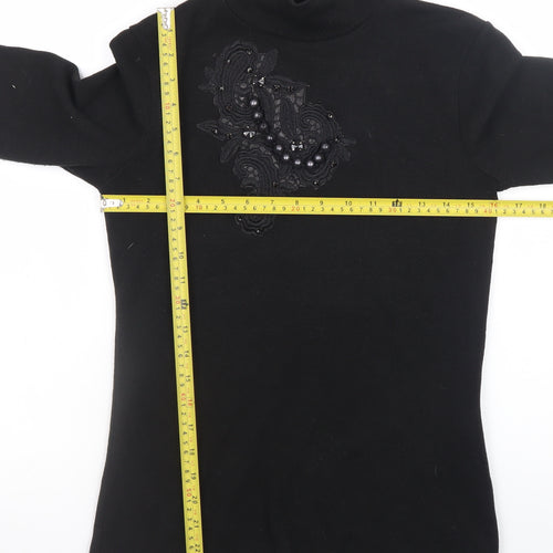 Zara Women Black Mock Neck Beaded Pullover Jumper Size M