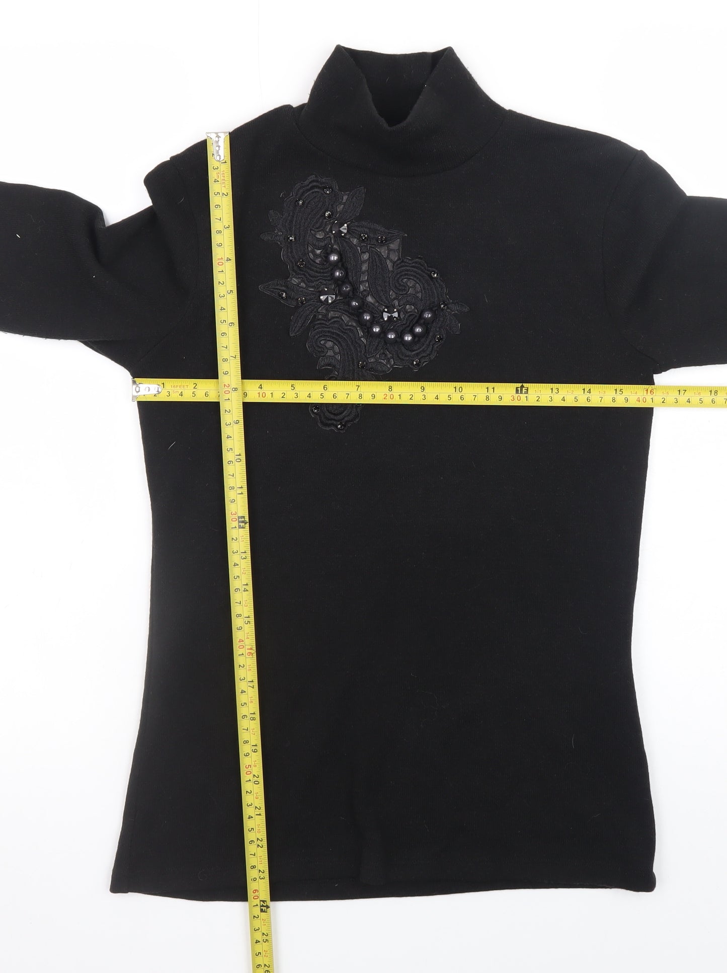 Zara Women Black Mock Neck Beaded Pullover Jumper Size M