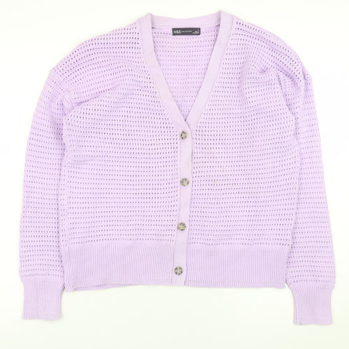 Marks and Spencer Womens Purple Open Knit V-Neck Button Cardigan M