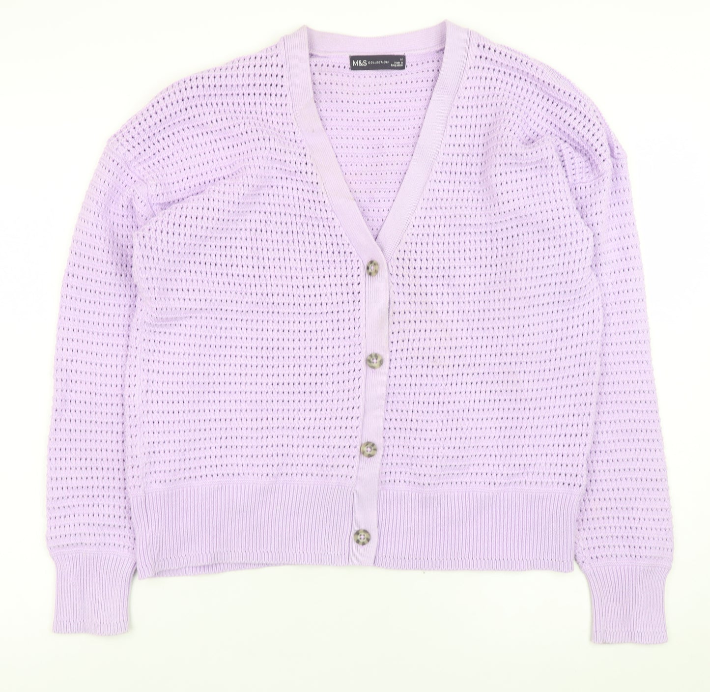 Marks and Spencer Womens Purple Open Knit V-Neck Button Cardigan M