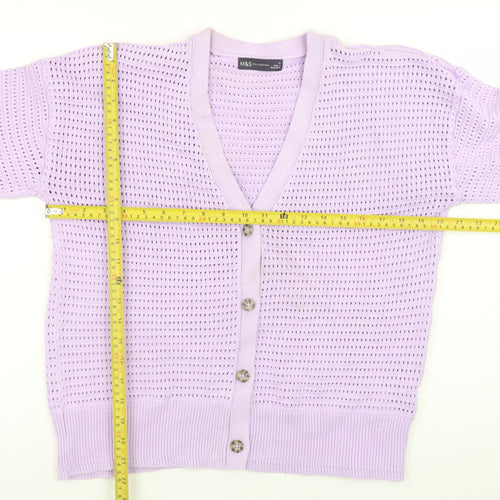 Marks and Spencer Womens Purple Open Knit V-Neck Button Cardigan M