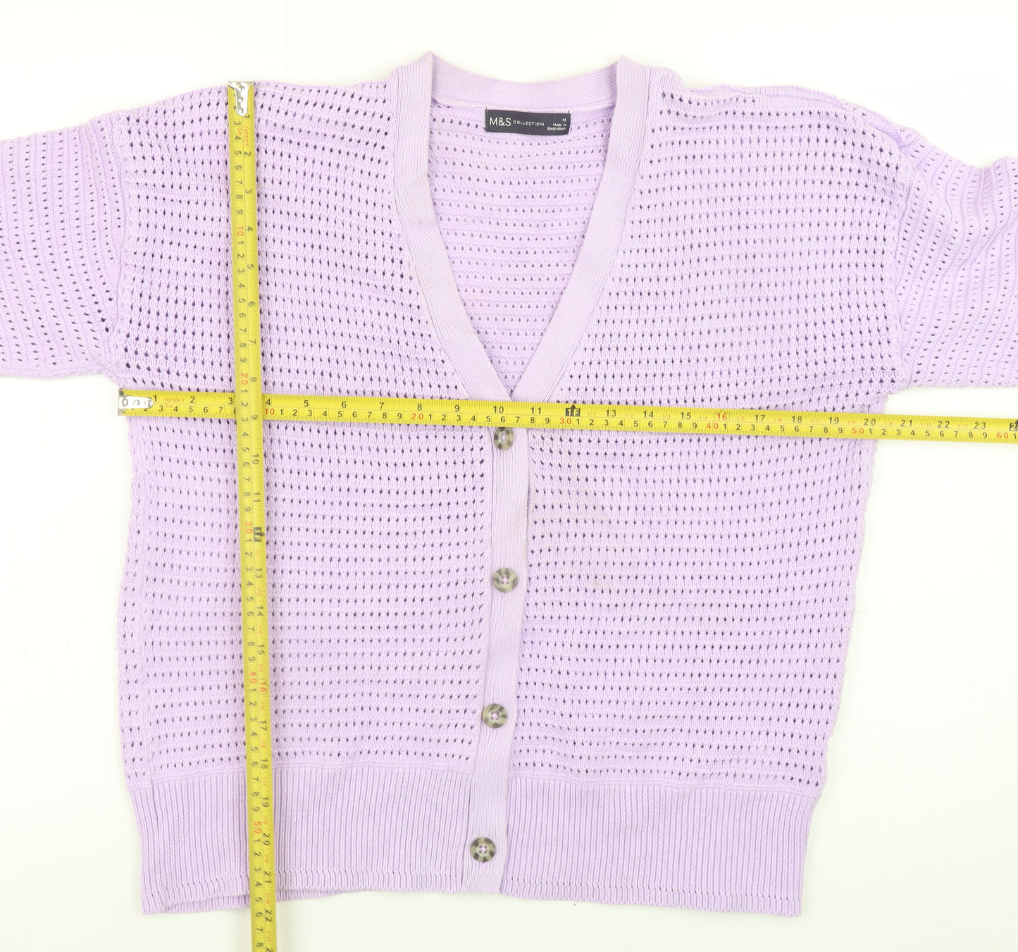 Marks and Spencer Womens Purple Open Knit V-Neck Button Cardigan M