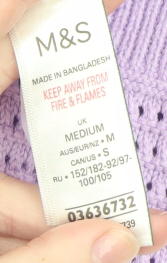 Marks and Spencer Womens Purple Open Knit V-Neck Button Cardigan M