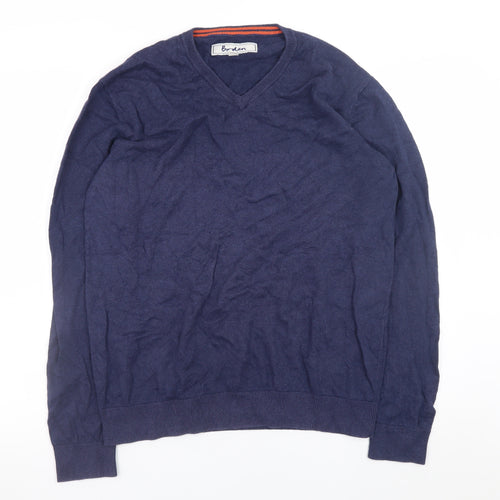 Boden Men’s Blue V-Neck Cotton Cashmere Jumper Size M