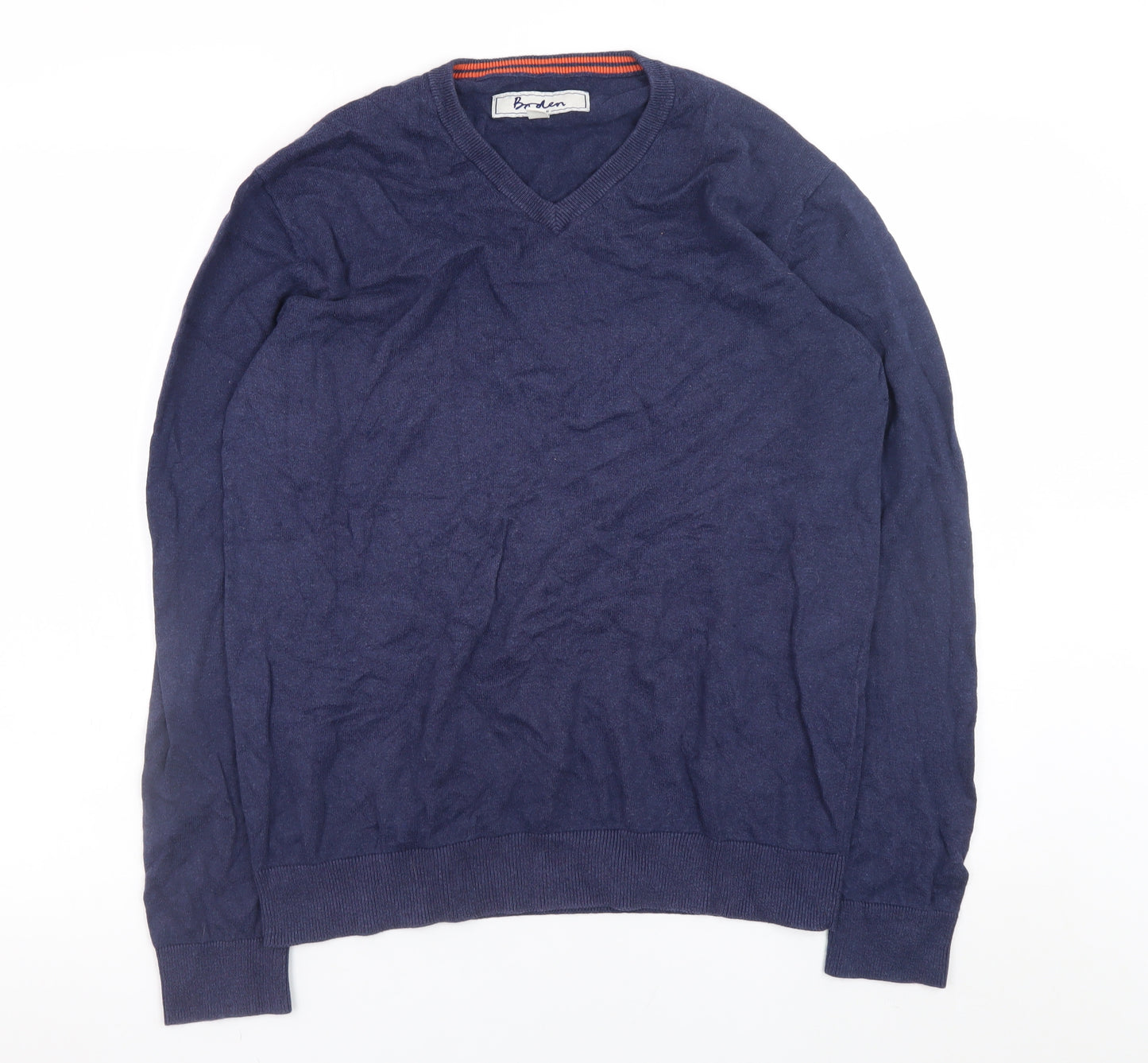 Boden Men’s Blue V-Neck Cotton Cashmere Jumper Size M
