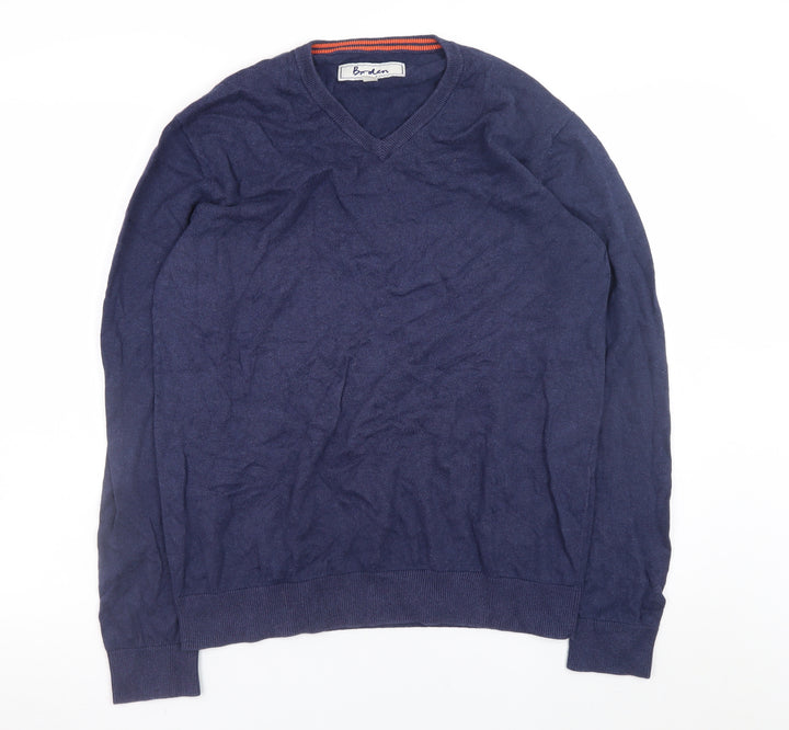 Boden Men’s Blue V-Neck Cotton Cashmere Jumper Size M