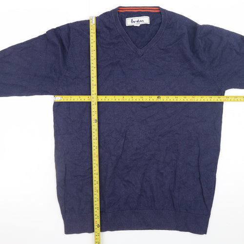 Boden Men’s Blue V-Neck Cotton Cashmere Jumper Size M