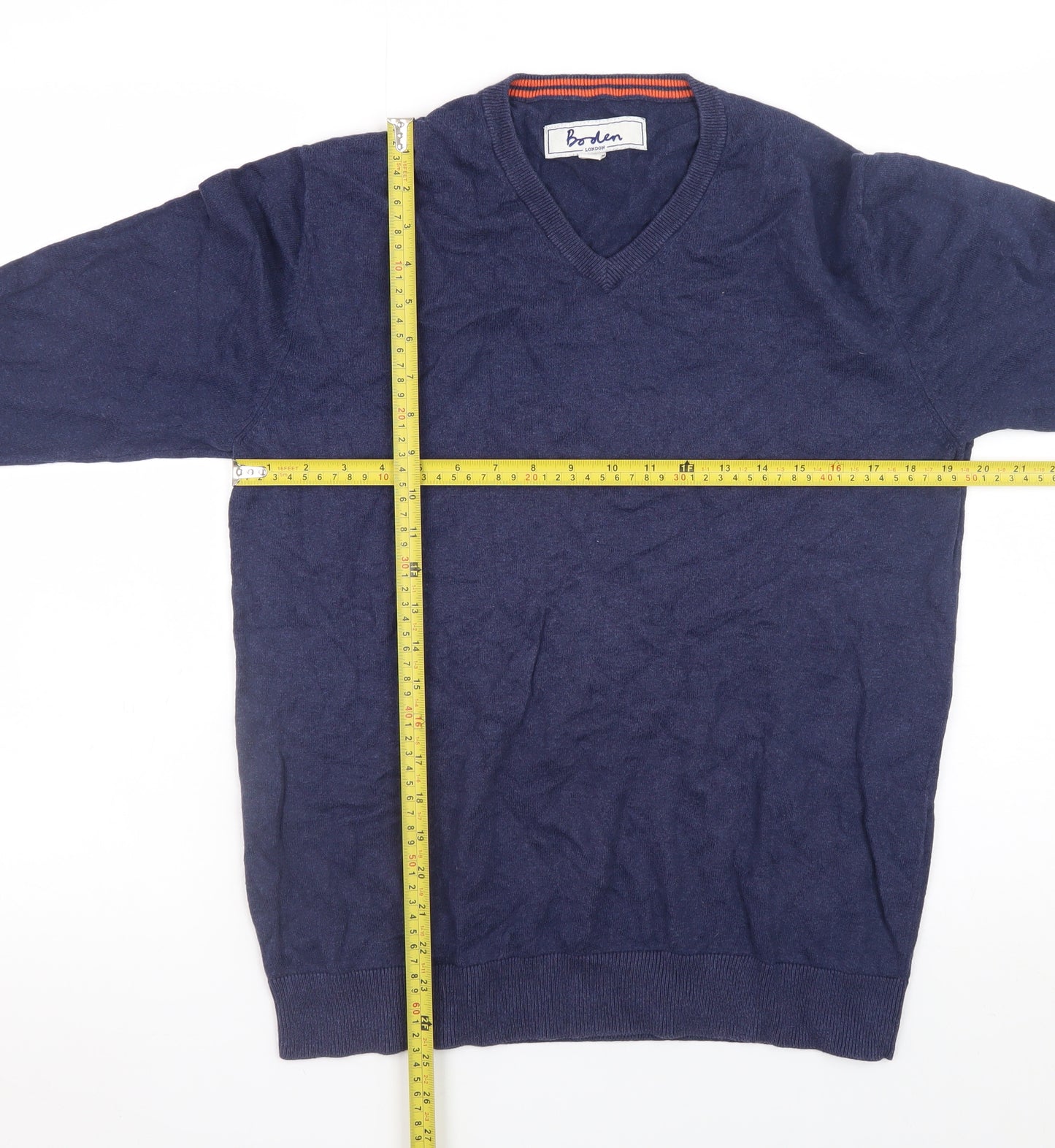 Boden Men’s Blue V-Neck Cotton Cashmere Jumper Size M