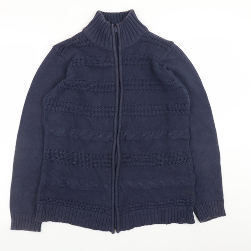 Long Island Men's Blue XL Full Zip Cable-Knit Cotton Jumper