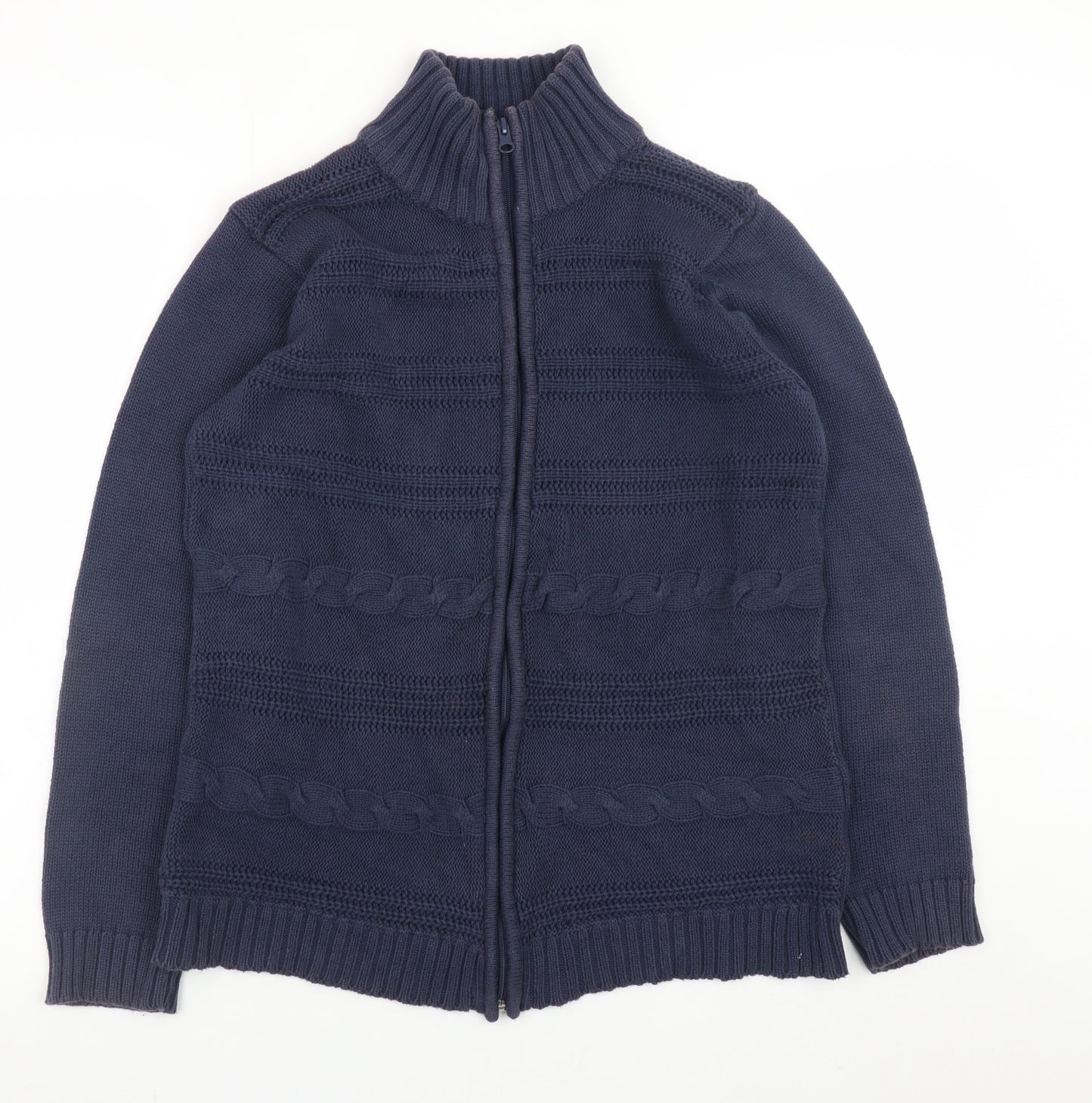 Long Island Men's Blue XL Full Zip Cable-Knit Cotton Jumper