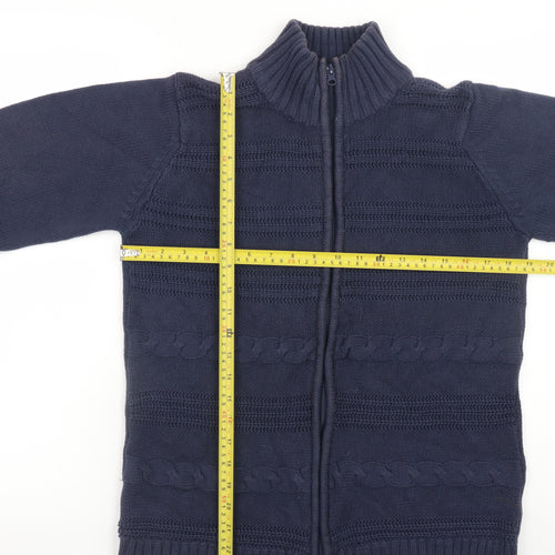 Long Island Men's Blue XL Full Zip Cable-Knit Cotton Jumper