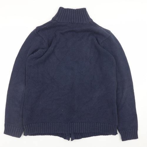 Long Island Men's Blue XL Full Zip Cable-Knit Cotton Jumper
