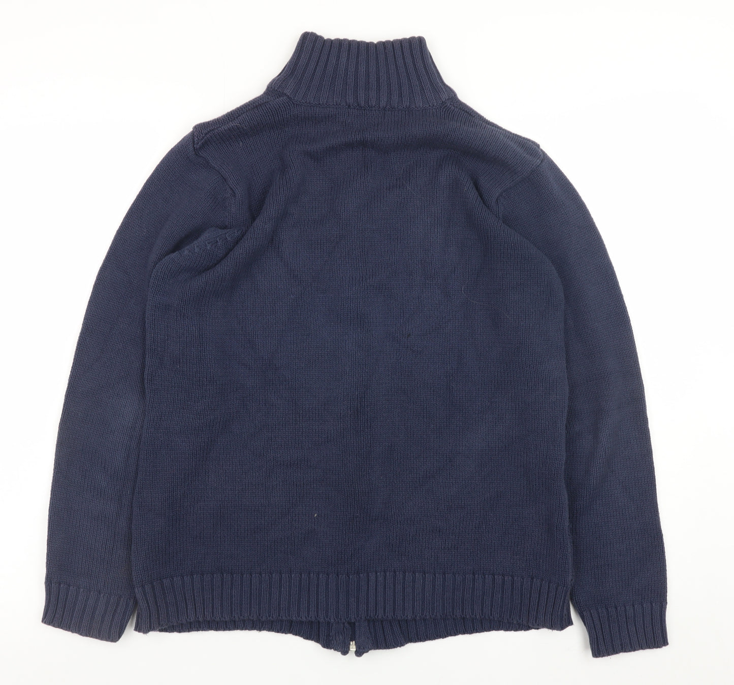 Long Island Men's Blue XL Full Zip Cable-Knit Cotton Jumper