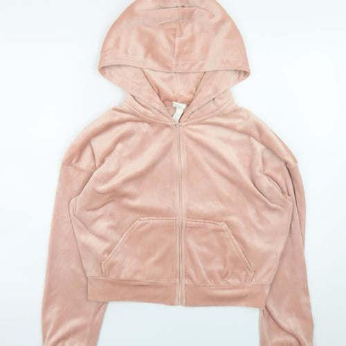H&M Women Pink Velour Full Zip Hoodie Size 12 Medium