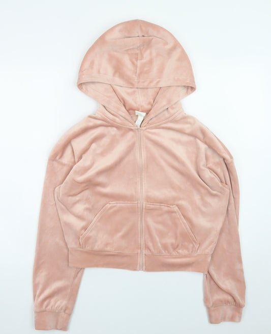 H&M Women Pink Velour Full Zip Hoodie Size 12 Medium