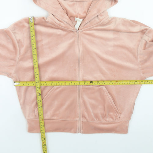 H&M Women Pink Velour Full Zip Hoodie Size 12 Medium