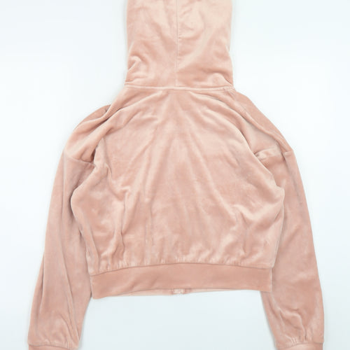 H&M Women Pink Velour Full Zip Hoodie Size 12 Medium