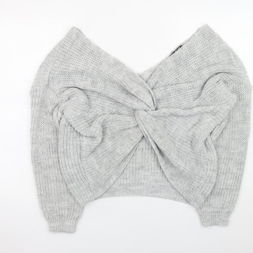 Quiz Women’s Grey Chunky Knit V-Neck Twist Front Jumper Size S