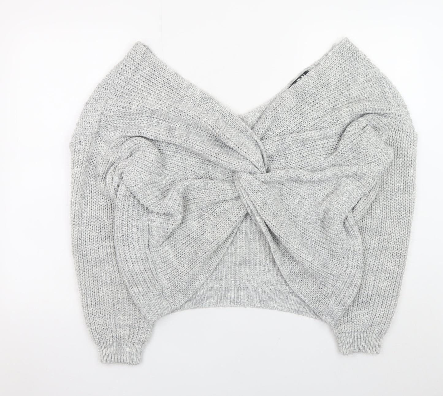Quiz Women’s Grey Chunky Knit V-Neck Twist Front Jumper Size S