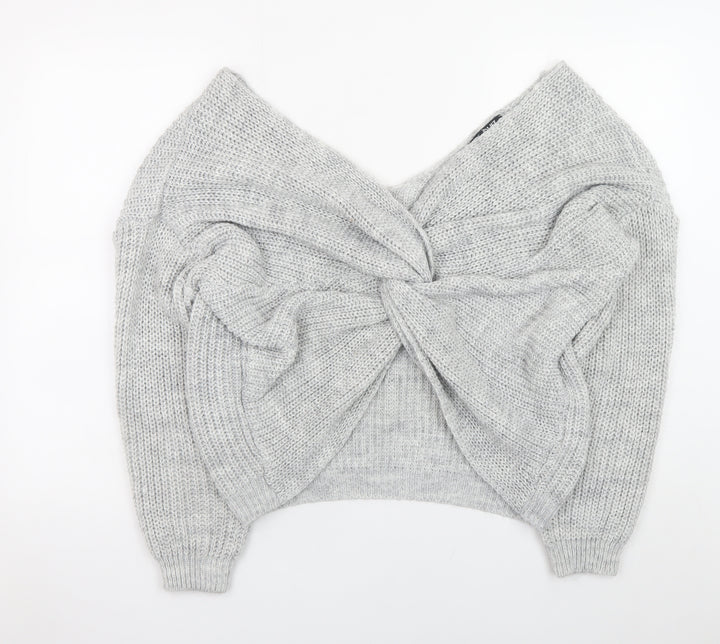 Quiz Women’s Grey Chunky Knit V-Neck Twist Front Jumper Size S
