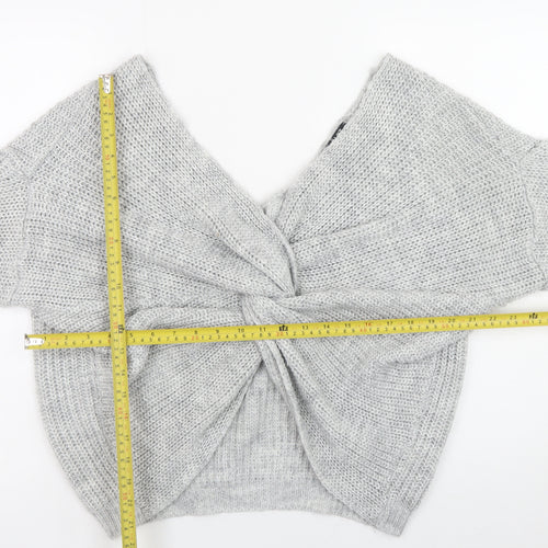 Quiz Women’s Grey Chunky Knit V-Neck Twist Front Jumper Size S