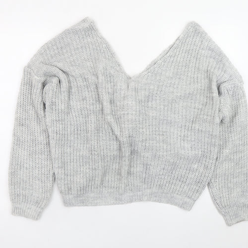 Quiz Women’s Grey Chunky Knit V-Neck Twist Front Jumper Size S