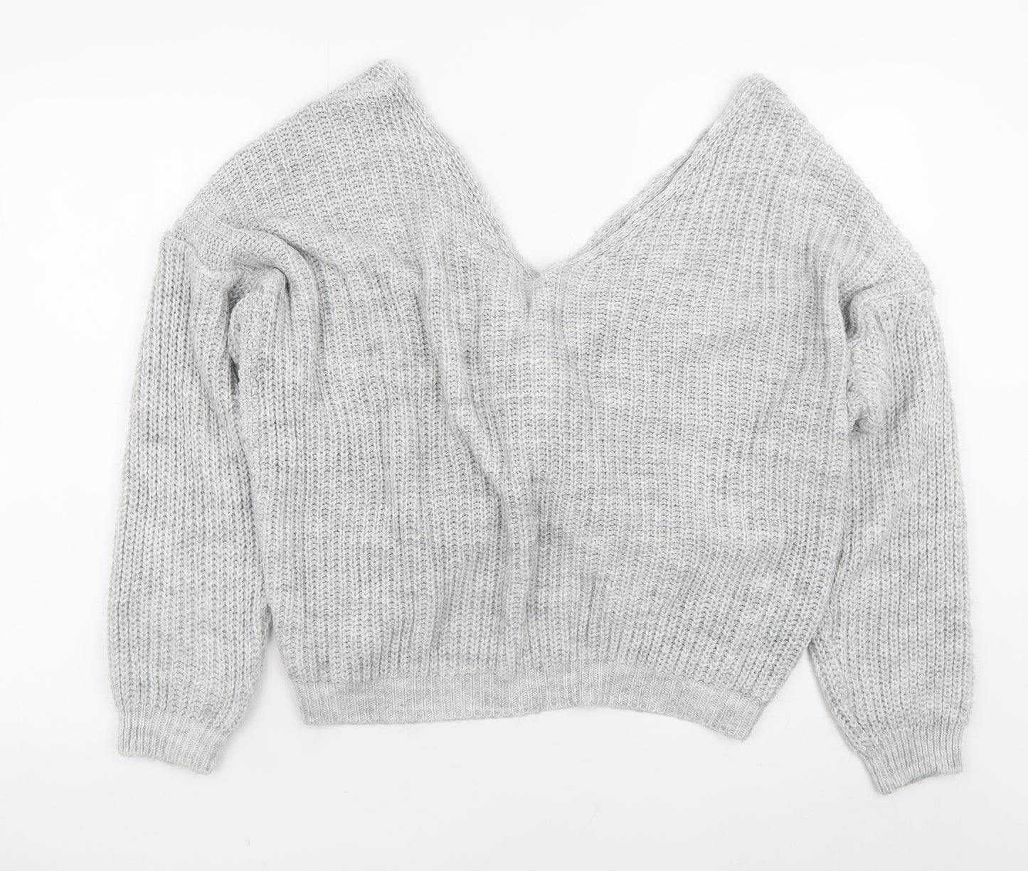 Quiz Women’s Grey Chunky Knit V-Neck Twist Front Jumper Size S